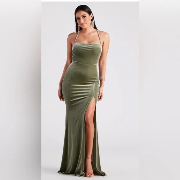 slim fit dress slacks Eternal Sage Formal Maxi Dress